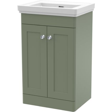 Nuie Classique Floor Standing 2-Door Vanity Unit with Basin 500mm Wide Satin Green - 0 Tap Hole (1/4)