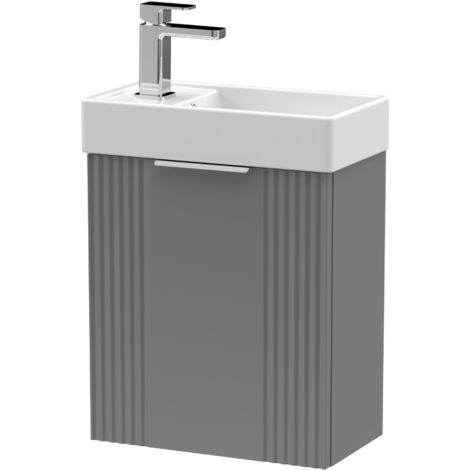 Nuie Deco Compact Wall Hung 1-Door Vanity Unit with Basin 400mm Wide - Satin Grey (1/5)