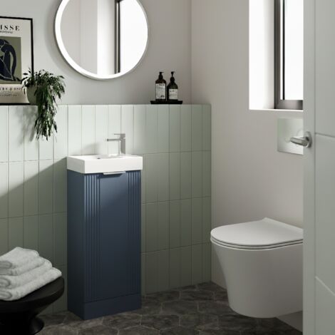 Nuie Deco Compact Floor Standing 1-Door Vanity Unit with Basin 400mm Wide - Satin Blue