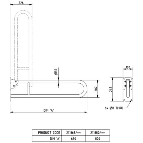 Nymas NymaPRO Stainless Steel Lift and Lock Hinged Grab Rail 800mm ...