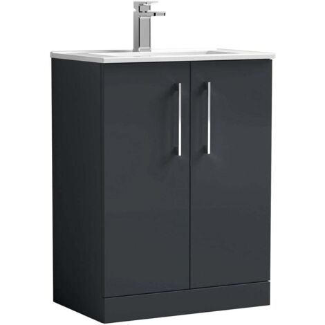 Nuie Arno Floor Standing 2-Door Vanity Unit with Basin-2 600mm Wide - Satin Anthracite (1/5)