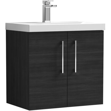 Nuie Arno Wall Hung 2-Door Vanity Unit with Basin-1 600mm Wide - Black Woodgrain (1/7)
