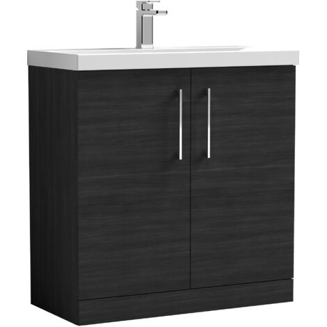 Nuie Arno Charcoal Black Woodgrain 800mm 2 Door Vanity Unit and Mid Edge Ceramic Basin - ARN605A