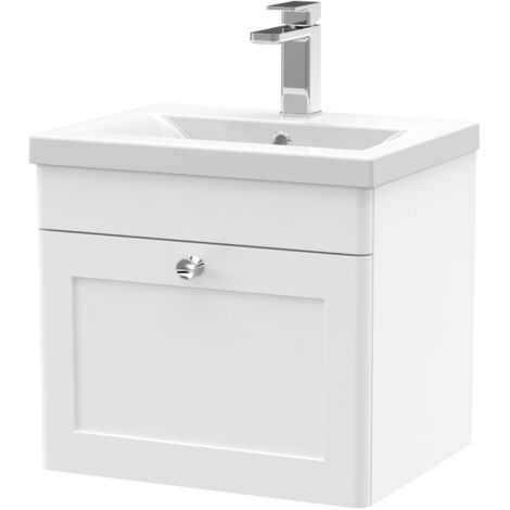 Nuie Classique Wall Hung 1-Drawer Vanity Unit with Basin-1 500mm Wide - Satin White (1/5)