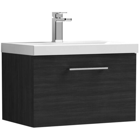 Nuie Arno Wall Hung 1-Drawer Vanity Unit with Basin-3 600mm Wide - Black Woodgrain (1/5)