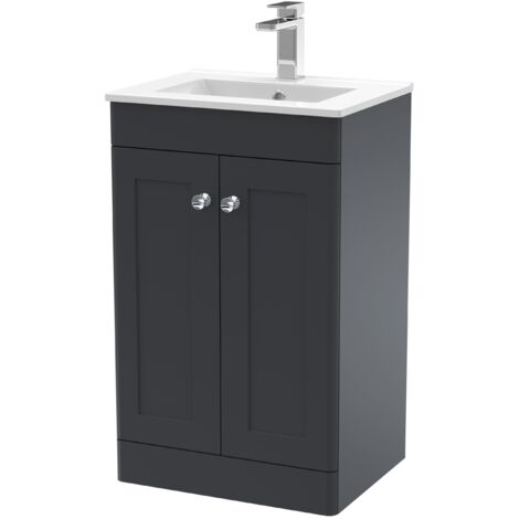 Nuie Classique Satin Soft Black 500mm 2 Door Vanity Unit and 18mm Profile Basin - CLC1423C (1/5)