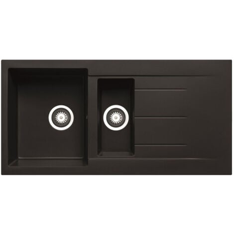 Prima+ Granite Composite 1.5 Bowl Inset Kitchen Sink with Waste Kit 1000mm L x 500mm W - Black