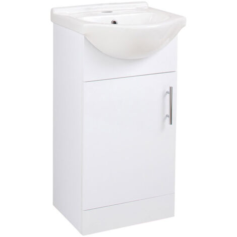 Signature Skyline Floor Standing 1-Door Vanity Unit with Basin 450mm Wide - White Gloss (1/4)