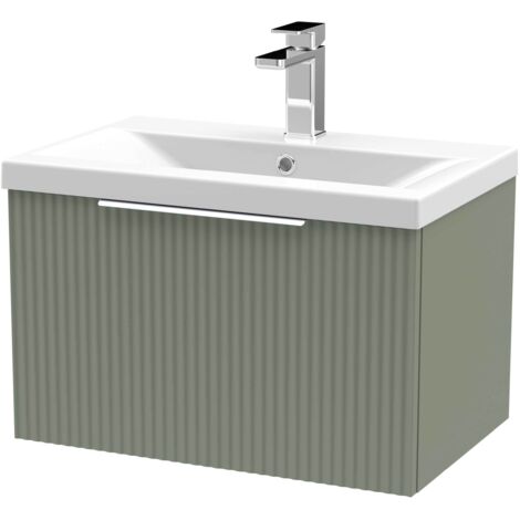 Hudson Reed Fluted Wall Hung 1-Drawer Vanity Unit with Basin 1 600mm Wide - Satin Green (1/5)