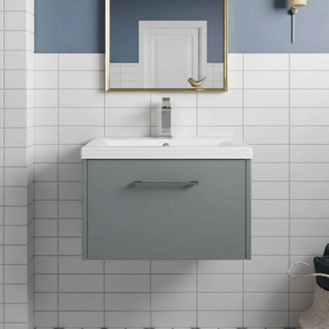 Hudson Reed Juno Wall Hung 1-Drawer Vanity Unit with Basin 3 600mm Wide - Coastal Grey (1/5)