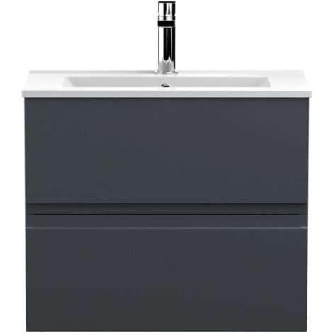 Hudson Reed Urban Satin Soft Black 600mm Wall Hung 2 Drawer Vanity Unit and Minimalist Ceramic Basin - URB1404B (1/4)