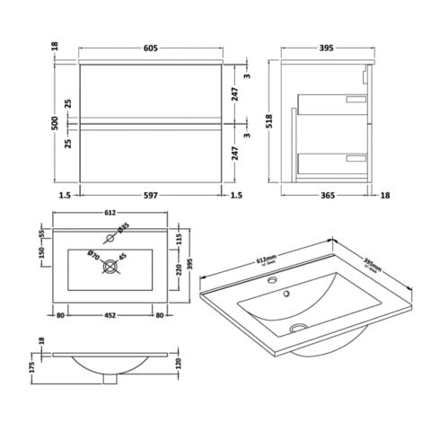 Hudson Reed Urban Wall Hung 2-Drawer Vanity Unit with Basin 2 Satin ...