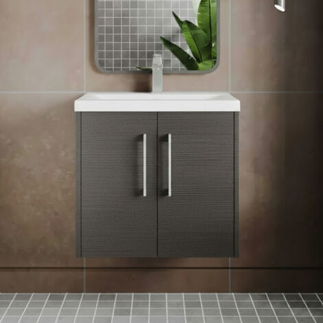 Hudson Reed Juno Wall Hung 2-Door Vanity Unit with Basin 3 600mm Wide - Graphite Grey (1/5)