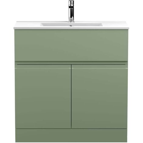 Hudson Reed Urban Floor Standing Vanity Unit with Basin 2 Satin Green - 800mm Wide (1/5)