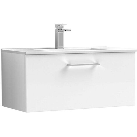 Nuie Arno Wall Hung 1-Drawer Vanity Unit with Basin-2 800mm Wide - Gloss White