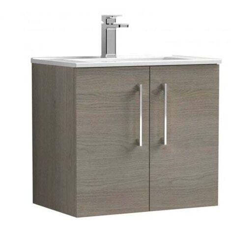 Nuie Arno Wall Hung 2-Door Vanity Unit with Basin-2 600mm Wide - Solace Oak Woodgrain (1/5)