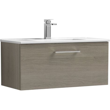Nuie Arno Wall Hung 1-Drawer Vanity Unit with Basin-2 800mm Wide - Solace Oak Woodgrain