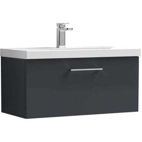 Nuie Arno Satin Soft Black 800mm Wall Hung Single Drawer Vanity Unit and Thin Edge Ceramic Basin - ARN1425D (1/5)