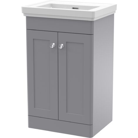 Nuie Classique Floor Standing 2-Door Vanity Unit with Basin 500mm Wide Satin Grey - 0 Tap Hole