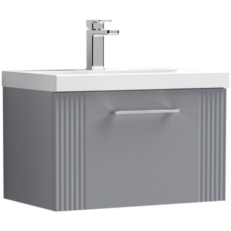 Nuie Deco Satin Grey 600mm Wall Hung Single Drawer Vanity Unit and Thin Edge Ceramic Basin - DPF294D