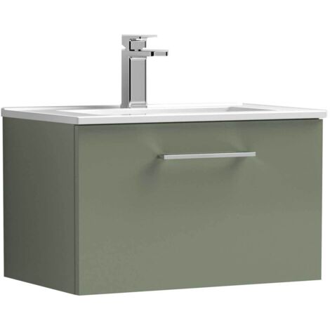 Nuie Arno Wall Hung 1-Drawer Vanity Unit with Basin-2 600mm Wide - Satin Green (1/5)