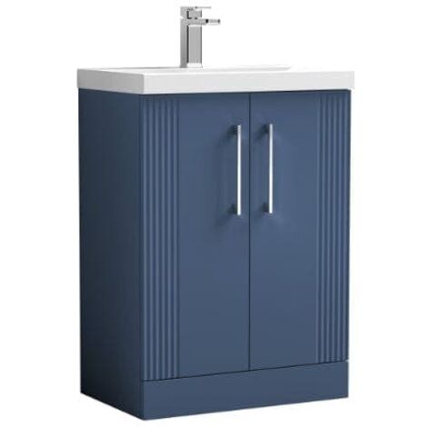 Nuie Deco Satin Blue 600mm 2 Door Vanity Unit and Curved Ceramic Basin - DPF325G (1/5)