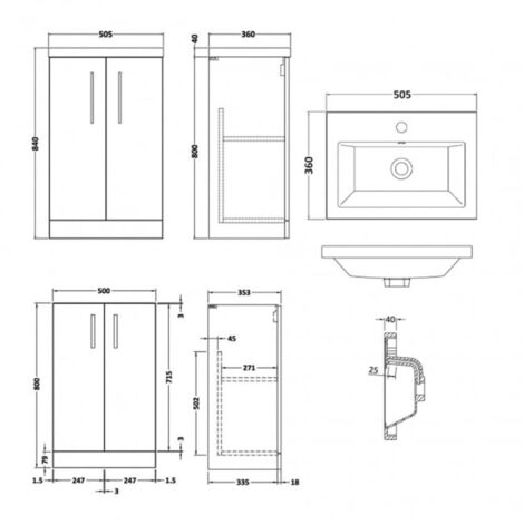 Nuie Arno Compact Floor Standing 2-Door Vanity Unit with Ceramic Basin ...