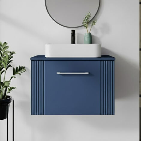 Nuie Deco Wall Hung 1-Drawer Vanity Unit with Worktop 600mm Wide - Satin Blue