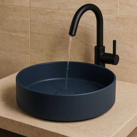 Signature Olmec Round Countertop Basin with Unslotted Waste 360mm Wide 0 Tap Hole - Matt Deep Blue (1/4)