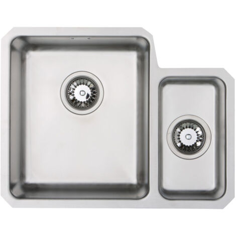 Prima+ R25 1.5 Bowl Undermount Kitchen Sink LH with Waste Kit 580mm L x 450mm W - Stainless Steel