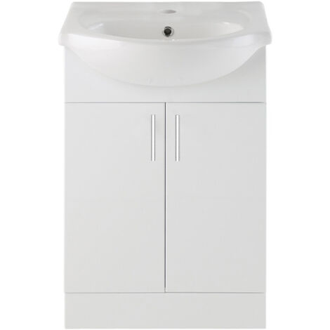 Signature Skyline Floor Standing 2-Door Vanity Unit with Basin 650mm Wide - White Gloss (1/3)