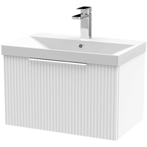 Hudson Reed Fluted Wall Hung 1-Drawer Vanity Unit with Basin 3 600mm Wide - Satin White (1/5)