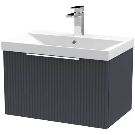 Hudson Reed Fluted Wall Hung 1-Drawer Vanity Unit with Basin 3 600mm Wide - Satin Anthracite (1/5)
