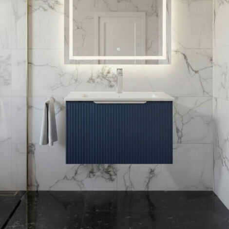 Hudson Reed Fluted Wall Hung 1-Drawer Vanity Unit with Basin 2 600mm Wide - Satin Blue (1/5)