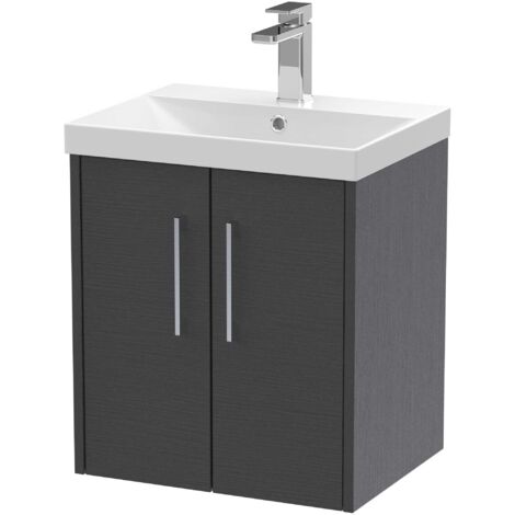Hudson Reed Juno Wall Hung 2-Door Vanity Unit with Basin 3 500mm Wide - Graphite Grey (1/7)