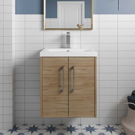 Hudson Reed Juno Wall Hung 2-Door Vanity Unit with Basin 1 500mm Wide - Autumn Oak (1/5)