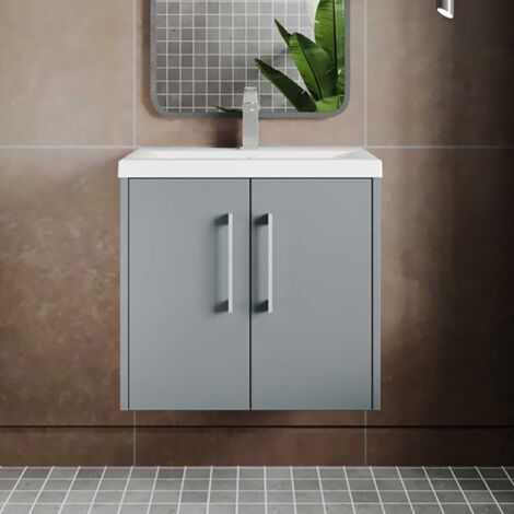 Hudson Reed Juno Wall Hung 2-Door Vanity Unit with Basin 4 600mm Wide - Coastal Grey (1/5)