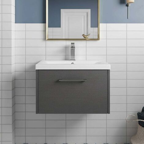 Hudson Reed Juno Wall Hung 1-Drawer Vanity Unit with Basin 1 600mm Wide - Graphite Grey