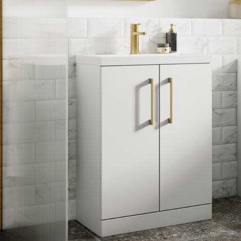 Nuie Arno Floor Standing 2-Door Vanity Unit with Basin-2 500mm Wide - Gloss White (1/5)
