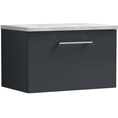 Nuie Arno Wall Hung 1-Drawer Vanity Unit with Bellato Grey Worktop 600mm Wide - Satin Anthracite (1/4)