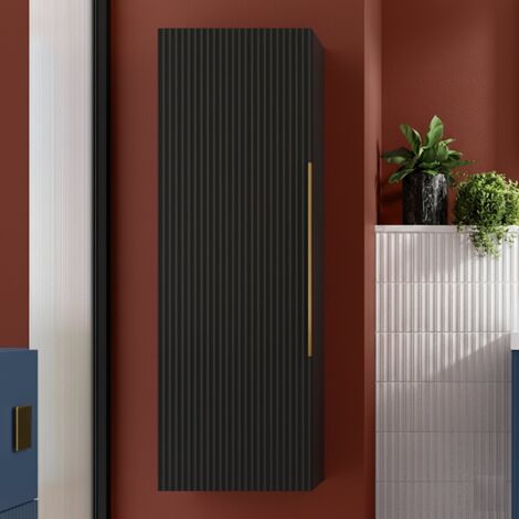 Hudson Reed Fluted Wall Hung Tall Storage Unit 400mm Wide - Satin Anthracite (1/4)