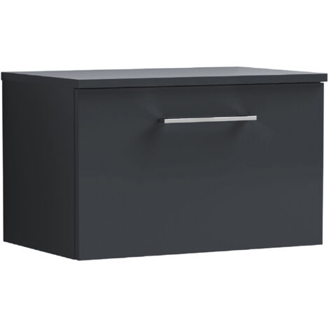 Nuie Arno Wall Hung 1-Drawer Vanity Unit with Worktop 600mm Wide - Satin Anthracite (1/4)