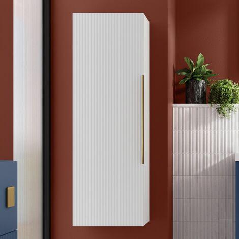 Hudson Reed Fluted Wall Hung Tall Storage Unit 400mm Wide - Satin White