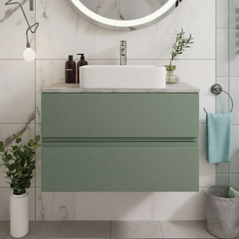 Hudson Reed Urban Wall Hung 2-Drawer Vanity Unit with Bellato Grey Worktop 800mm Wide - Satin Green (1/5)