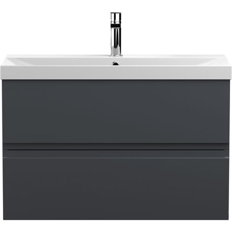 Hudson Reed Urban Wall Hung 2-Drawer Vanity Unit with Basin 3 Satin Anthracite - 800mm Wide (1/5)