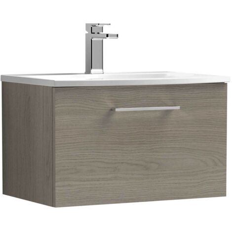 Nuie Arno Wall Hung 1-Drawer Vanity Unit with Basin-4 600mm Wide - Solace Oak Woodgrain (1/5)