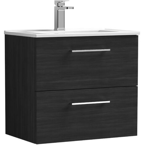 Nuie Arno Wall Hung 2-Drawer Vanity Unit with Basin-2 600mm Wide - Black Woodgrain (1/5)