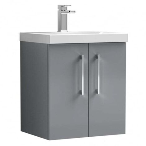 Nuie Arno Wall Hung 2-Door Vanity Unit with Basin-1 500mm Wide - Satin Grey (1/5)