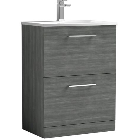 Nuie Arno Floor Standing 2-Drawer Vanity Unit with Basin-4 600mm Wide - Anthracite Woodgrain (1/5)