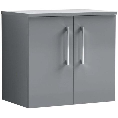 Nuie Arno Satin Grey 600mm Wall Hung 2 Door Vanity Unit with Worktop - ARN2223W (1/5)